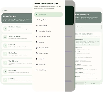 Carbon Footprint Calculator Android app home screen