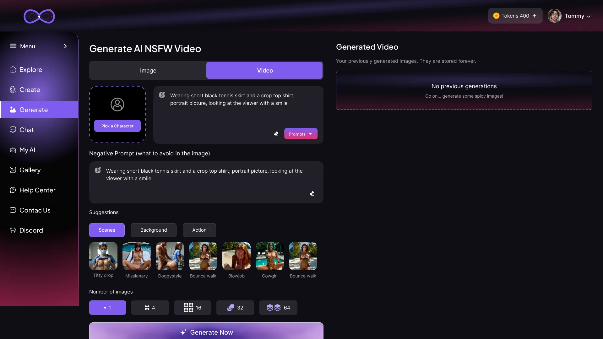 Candy AI clone NSFW video generator — text-to-video scene builder with prompt and preset controls