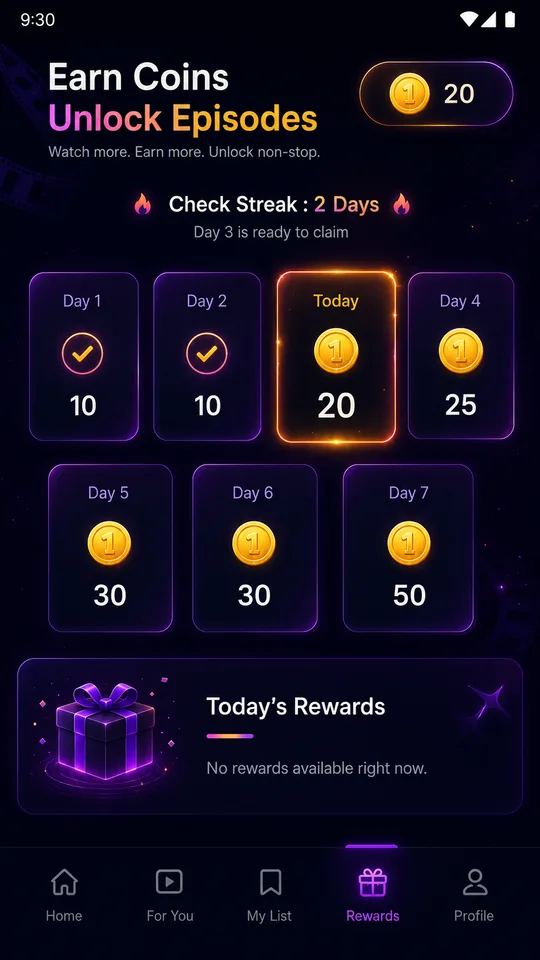 DramaBox clone coin wallet with daily check-in streak rewards