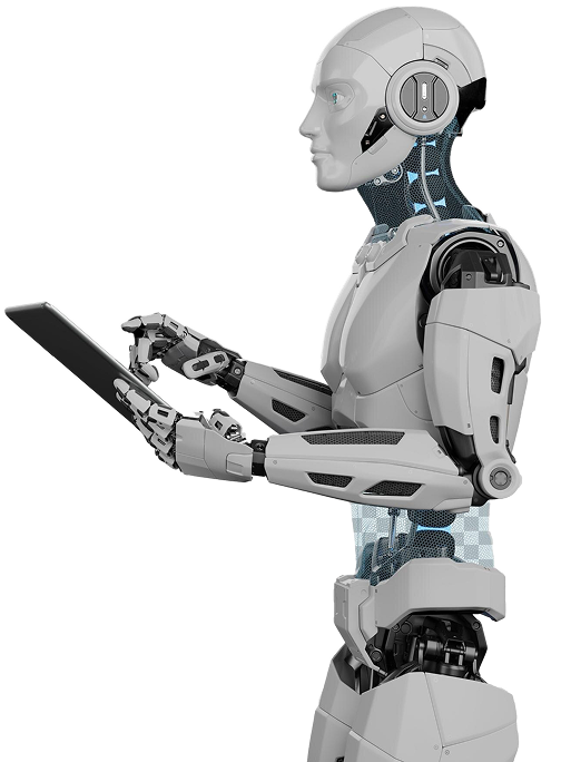 AI agent training—humanoid robot with tablet