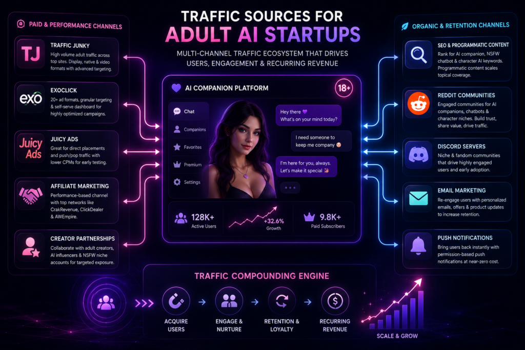 Adult AI Startup Traffic Sources Infographic